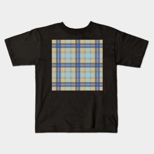 Blue, Yellow and Grey Scottish Tartan Style Design Kids T-Shirt